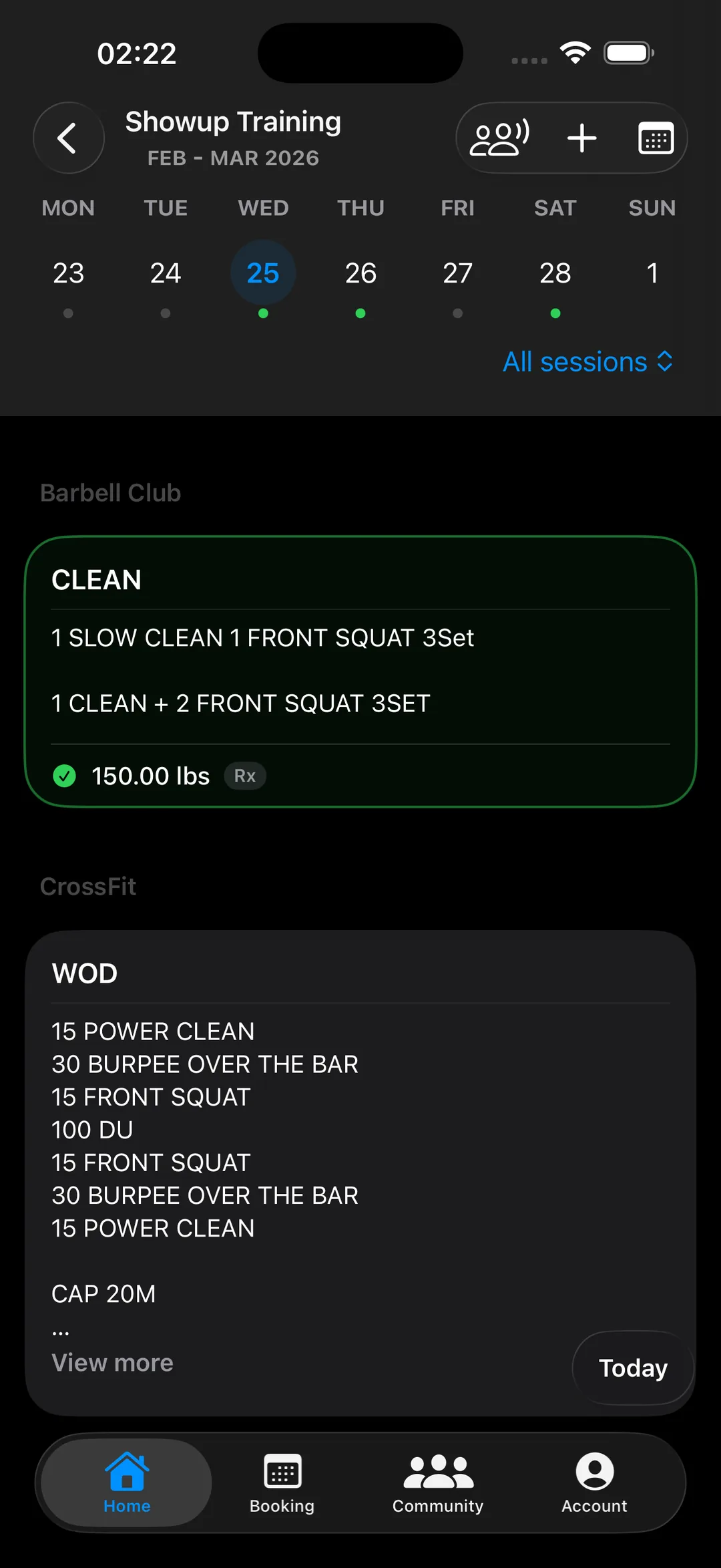 Workout calendar