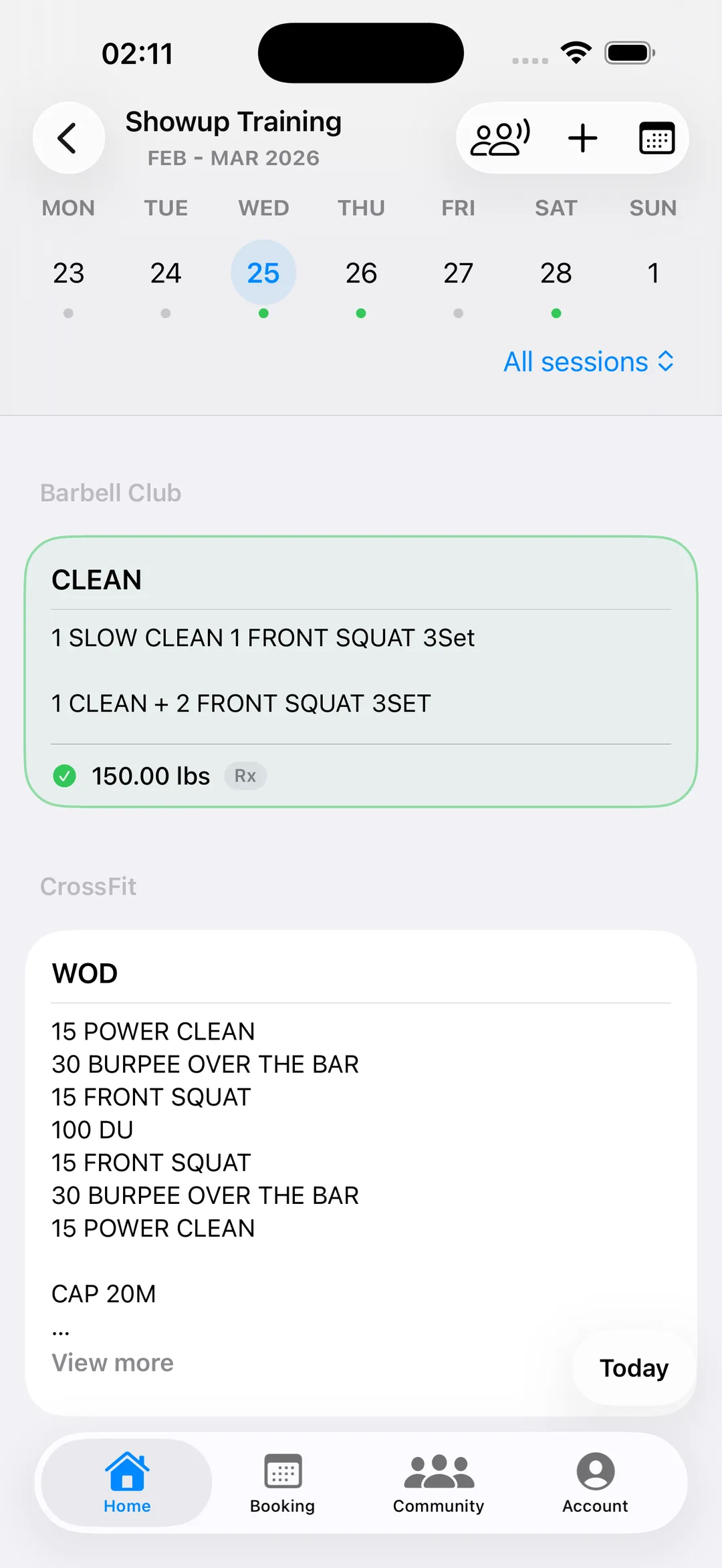 Workout calendar